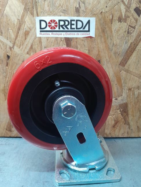 27PP60JK0417YY - RODAJA BASE PLACA GIRATORIA SIN FRENO 6X2" POLYPRO ROJO BALERO RODILLO 27PP60JK0417YY