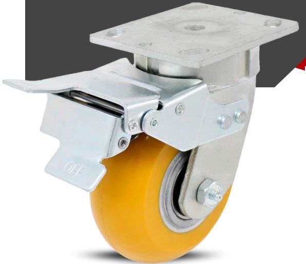 41UA80JO6417TTL - RODAJA BASE PLACA GIRATORIA CON FRENO DUAL PEDAL TOTAL LOCK SERIE 41 8X2" POLYFLEXON-A AMARILLA 41UA80JO6417TTL