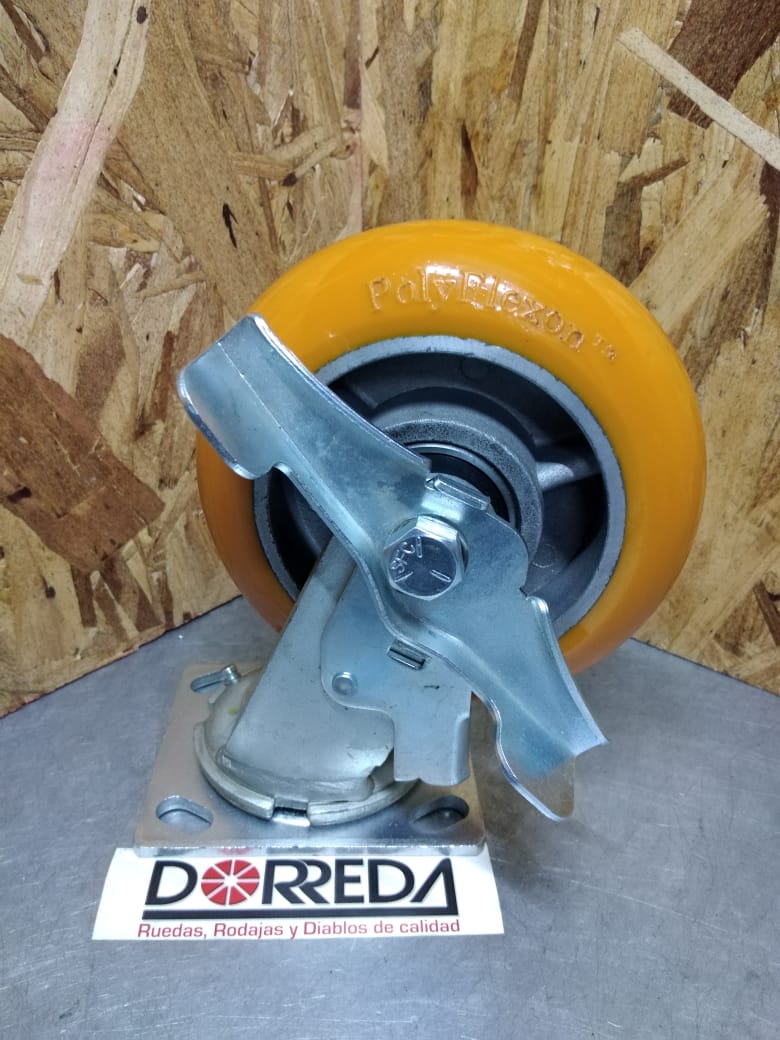 27UA40JO6417TY - RODAJA BASE PLACA GIRATORIA CON FRENO LATERAL 4X2" POLYFLEXON AMARILLA BALERO BOLA 27UA40JO6417TY