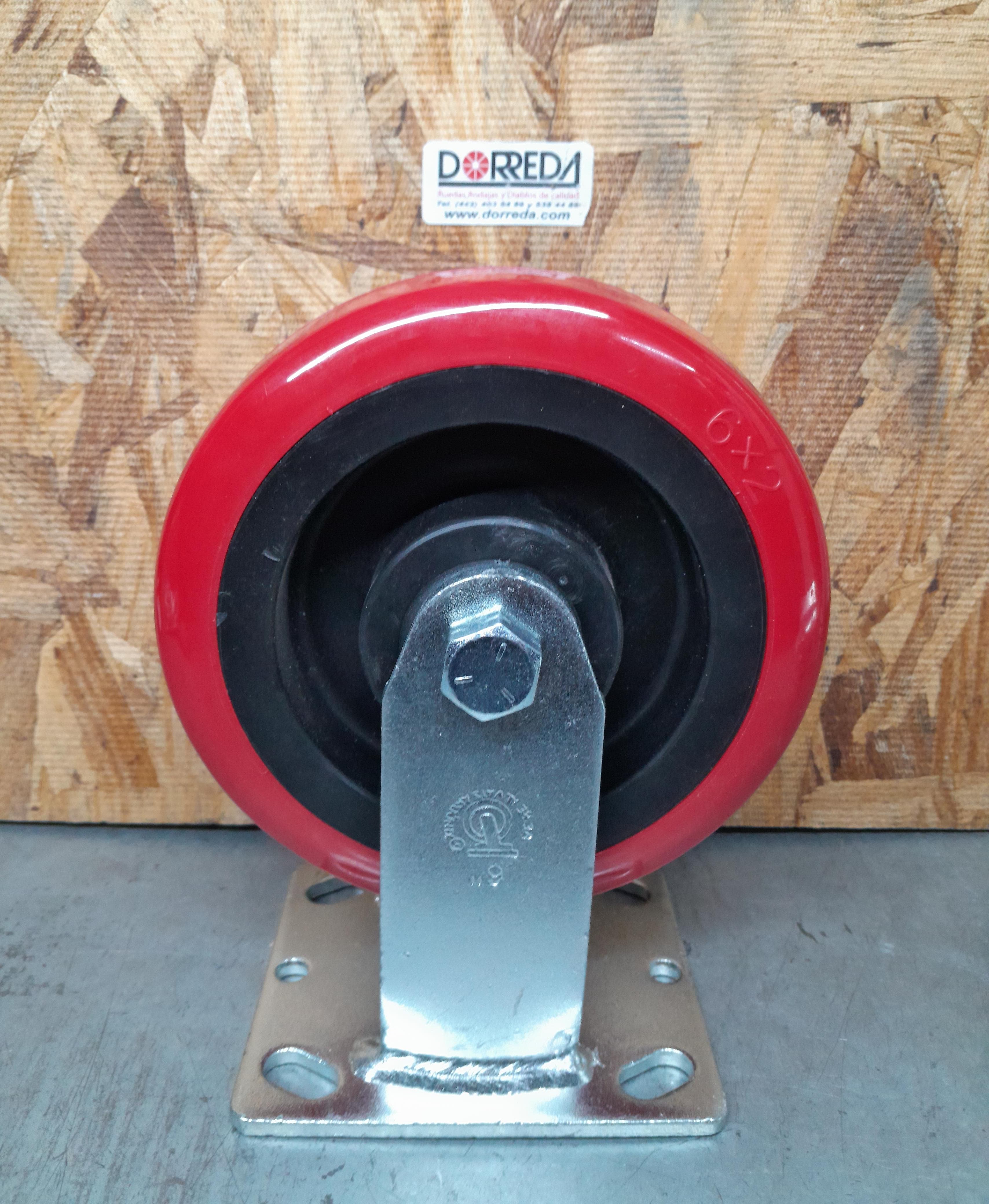 28PP60JK0417YY - RODAJA BASE PLACA FIJA SIN FRENO 6X2" POLYPRO ROJO BALERO RODILLO 28PP60JK0417YY